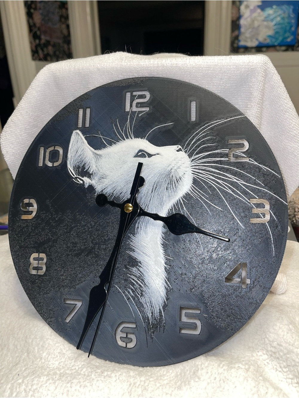 Black Cat Illustration Round Wall Clock